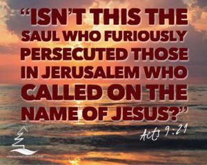 Acts 9:21 is scripted over a sunrise image