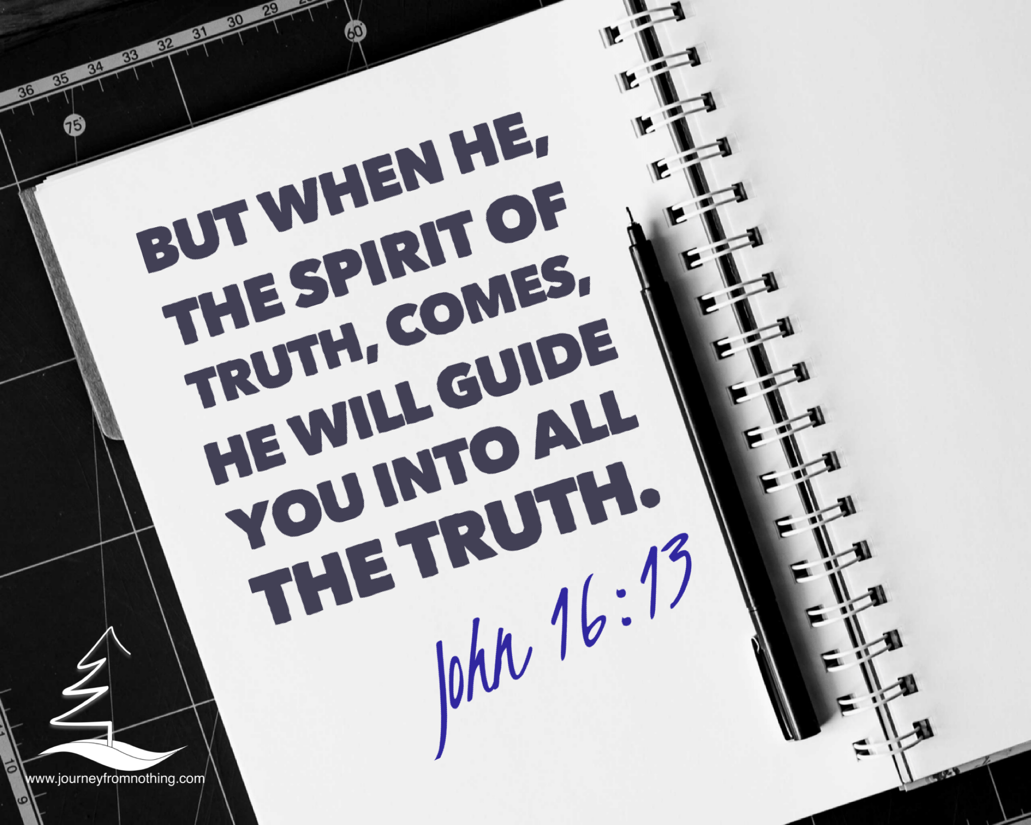 Image of an open notebook with John 16:13